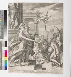 Athena introducerar målning bland muserna, ca 1603 (etsning och gravyr)