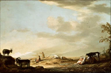 Landskap med boskap och figurer