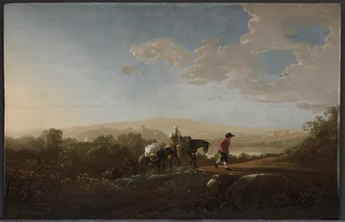 Resande i kuperat landskap, ca 1650 (olja på trä)