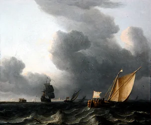Två holländska Smalschips och en krigsman (olja på duk)