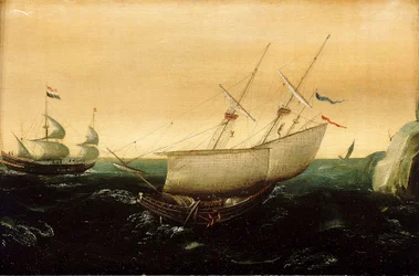 Ett holländskt skepp på nära håll, ca 1610 (olja på pannå)