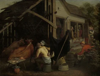 Par som älskar på ett värdshus, ca 1570-1590 (olja på pannå)