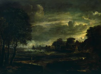 By i månsken, av Aert van der Neer (1603-1677)