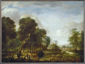 Wasserreiche Waldegend - skogsområde med vatten (målning på duk)