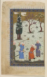 En prins tronade omgiven av skötare, 1425-30