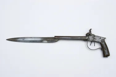 Dubbelpipig slagpistol, c.1840 (stål, mässing och horn)