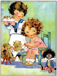 Små flickor som spelar dinetten, ca 1920 (illustration