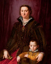 Porträtt av Giovanna Chevara och hennes son Giovanni Montalvo, ca 1560-65 (olja på pannå)