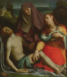 Den döde Kristus mellan Jungfru Maria och Maria Magdalena