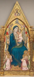 Madonna och barn tronade med tolv änglar och med välsignelsen Kristus [mittpanelen]