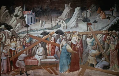 St. Helena gräver för att hitta det sanna korset, från legenden om det sanna korsets cykel av Agnolo Gaddi, kapellet i basilikan Santa Croce, Florens, ca 1380