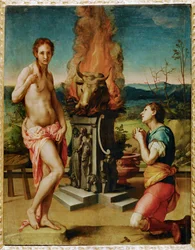 Pigmalion och Galatea (målning på trä)