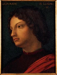 Porträtt av Jean de Medici (Giovanni di Cosimo de Medici) (1421-1463) Bankir och mecenisk målning av Allori Angelo di Cosimo dit Bronzino (1503-1572) 1500-talet Dim 15x12 cm Palace Medici-Riccardi (Medici Riccardi) Florens