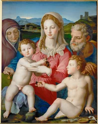 Den heliga familjen med Sankt Anna och Johannes Döparen ...