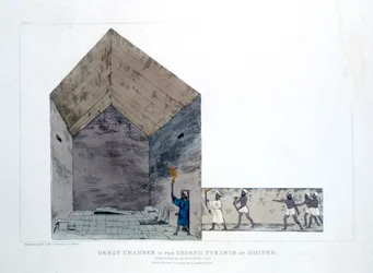 Stora kammaren i den andra pyramiden i Giza, Egypten, 1820
