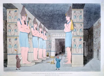 Det inre av templet i Ybsombul i Nubia, 1820