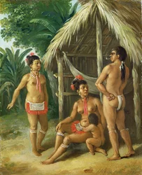 En Carib-familj på Leewardöarna utanför en koja, ca 1780