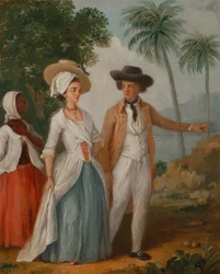 Planter och hans fru, med en tjänare, Planter och hans hustru, deltog av en tjänare, ca. 1780.