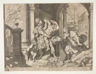 Aeneas och hans familj flyr från Troja