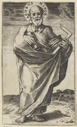 Apostel Jakob den Mindre med bok och ruta Kristus, Maria, Johannes döparen och apostlarna (serietitel)