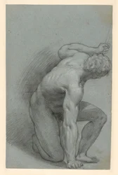 Knäböjande figur (recto); liggande figur (verso)