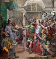 Passion: "Kristus före Pontius Pilatus (Pontius Pilatius)" "Fresco av Agostino Ciampelli (1577-1642) 1594-1600 Rom, Basilica of Santa Prassede