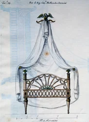 Himmelsäng för Alexander Saracens, från Works of carpenter and locksmith uttänkt och designad av mig Agostino Fantastici), manuskript 3, plåt 18 (1782-1845)