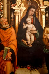 Madonna och barn med heliga. 1500-talet (Olja på trä)
