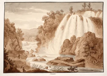 Cascade at Tivoli, 1833 (etsning med brun tvätt)