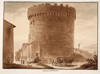 Horatiernas och Curiatiis grav, 1833 (etsning med brun tvätt)