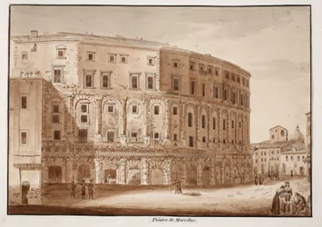 Marcellus teater, 1833 (etsning med brun tvätt)