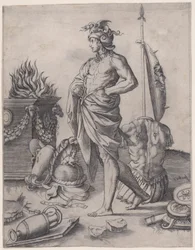 En ung hjälte nära ett altare, ca. 1514-36.