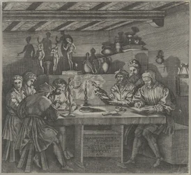 Baccio Bandinelli i sin ateljé med en statyett av Venus, elever som skissar från en mor..., 1531.
