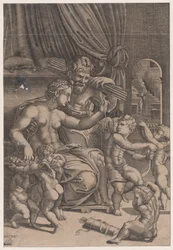 Venus och Vulcan omgiven av amoriner, daterad 1530.