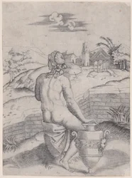 Kvinna som sitter nära en vas, ca. 1514-36.