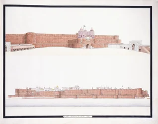Fortet i Agra, med Delhi-porten, ca. 1815
