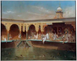 Deligny-baden i Paris 1842. Målning av Aime Bassompierre-Sewrin (1809-1896)