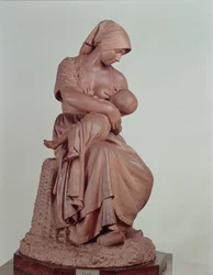 Bondekvinna som ammar ett spädbarn, 1873 (terrakotta) (se 183878 för detaljer)