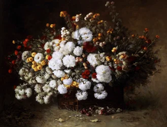 Stilleben med blommor (astrar). Målning av Aime Perret (1847-1927) Privat samling.
