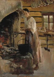 Kvinna som lagar vitfisk ; Kvinna som grillar fisk