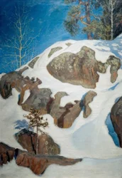 Snötäckta stenar vid Kalela