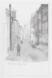 Londons gator: Brick Lane, vy mot norr (litografi)