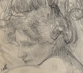 En kvinnas huvud, ca 1890 (krita på papper)