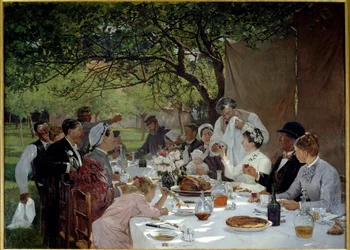 Bröllopsmåltid i Yport, målning av Albert Fourie (1854-1937), 1886, sol, 3,89 x 2,53 m, Rouen, Musée des Beaux-Arts