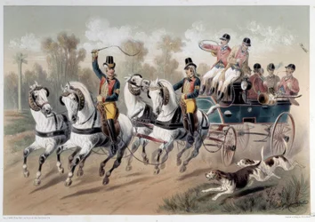 Jaktuppehåll, jägarnas början Tryck av Albert Adam (1833-?) 1800-talets Paris, Musee Carnavalet