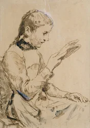 Reading Girl (penna och bläck på papper)