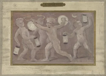 Skiss till Salle des Fêtes i Hôtel de Ville de Paris: Lumières, mellan 1889 och 1895 (olja på blyerts, papper)