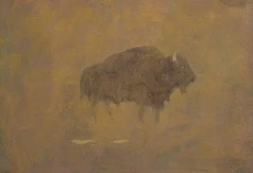 Buffalo in a Sandstorm (olja på papper monterad ombord)