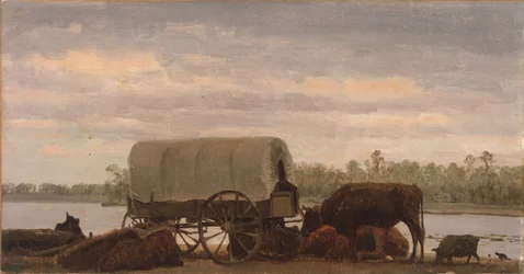 Nooning on the Platte, ca 1859 (olja på papper monterad på duk)