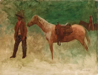 Stående Cowboy med häst